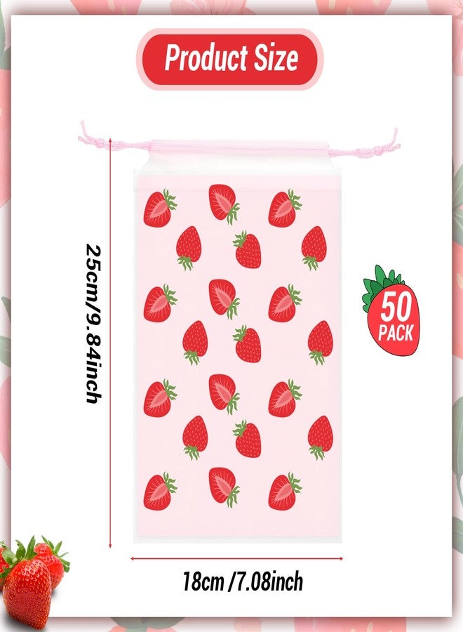 KERINGO 50 Pack Strawberry Party Favors Bag Red Strawberry Drawstring Party Favor Bags Translucent frosted Summer Berry Goodie Bags Gift Packaging Storage for Kids Boys Birthday Supplies 7.08 x 9.84 Inch - Image 2